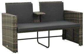 3 pcs conjunto lounge de jardim c/ almofadões vime PE cinzento