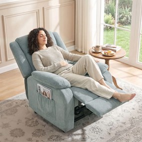 Poltrona Relax Reclinável Elétrico em Tecido Efeito Linho com Molas Apoio para os Pés Telecomando USB e 2 Bolsos Laterais Verde
