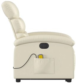 Poltrona reclinável elevatória elétrica couro artificial creme