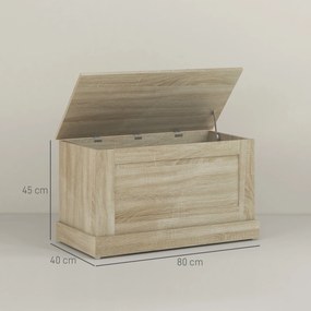 Caixa de arrumação 80 x 40 x 45 cm caixa para brinquedos, com dobradiça de segurança, para sala de estar, em cor madeira natural