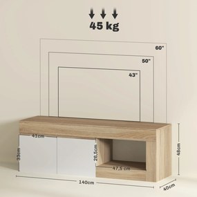 Móvel de TV com 2 Portas Prateleira Aberta Móvel de TV Televisóres de 60 Polegadas 140x40x48 cm Branco e Madeira