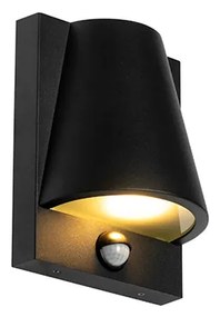 Candeeiro de parede exterior preto IP44 com sensor de movimento - Femke Industrial