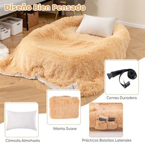 Cama de dormir lavável e fofa em pele sintética para animais de estimação e adultos com almofada 171 x 115 x 25 cm Castanho