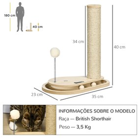 Arranhador para Gatos 40 cm Torre para Gatos com Poste de Arranhar Bola com Mola e Bolas na Base 35x23x40 cm Carvalho