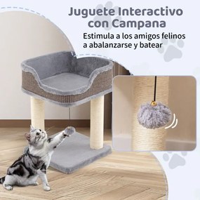 Arranhador para gatos 38 x 38 x 51 cm com assento grande em pelúcia, móveis para gatos, árvore para trepar cinza.