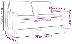 Sofá de 2 lugares 120 cm couro artificial cor creme