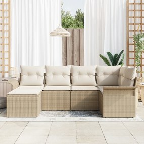 Conjunto de Sofá de Jardim com Almofadas Bege Rattan Poliéster