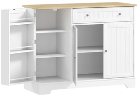 HOMCOM Aparador de Cozinha Armário de Cozinha com Gaveta Portas Magnéticas Prateleiras Ajustáveis 105x40x83 cm Branco e Madeira