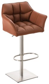 Banco de bar Damaso em couro sintético e estrutura prateada 64 x 88-113 x 45 cm Castanho claro