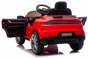 Carro elétrico para crianças Porsche Cayenne 12V com tração traseira – Licença oficial, bateria de lítio, comando remoto 2,4 GHz, leitor MP3, luzes LE