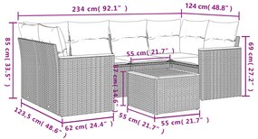 7 pcs conjunto de sofás p/ jardim com almofadões vime PE bege