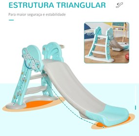 Escorrega Infantil Dobrável com Cesta de Basquetebol para Crianças acima de 18 meses Modelo Disco Voador para Interiores e Exteriores 140x87x75cm Azul