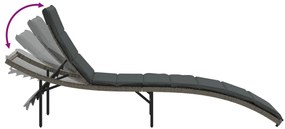 Espreguiçadeira com almofadão 55x199x50 cm vime PE cinzento