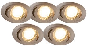 Conjunto de 5 focos embutidos modernos em aço com LED incluído regulável em 3 etapas - Mio Moderno