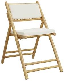 3 pcs conjunto bistrô dobrável c/ almofadões branco nata bambu