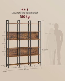 Estante com compartimentos abertos 24 x 128 x 187,1 cm Castanho vintage + Preto