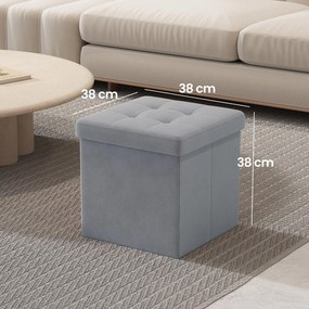 Banco com espaço de arrumação em veludo 38 x 38 x 38 cm cinzento