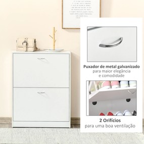 Sapateira de Madeira com 2 Compartimentos para Entrada Corredor Dormitório Sala de Estar 60x24x80 cm Branco