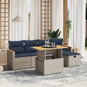 vidaXL 6 pcs conjunto sofás p/ jardim c/ almofadões vime PE cinzento