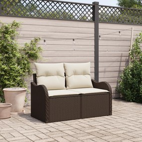 Sofá de Jardim 2 Lugares com Armazenamento e Almofadas Castanho em Rattan Sintético