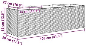 Canteiro jardim com 3 vasos 105x30x32 cm vime PE castanho