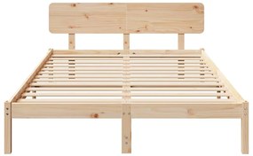 Estrado de Cama com Cabeceira 160x200 cm em Madeira de Pinho Sólido