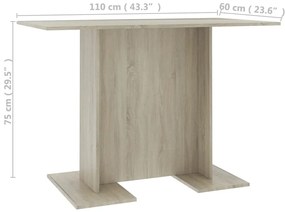 Mesa de jantar 110x60x75 cm derivados madeira carvalho sonoma