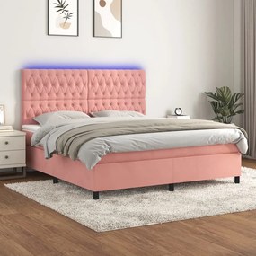 Cama box spring c/ colchão/LED 160x200 cm veludo rosa