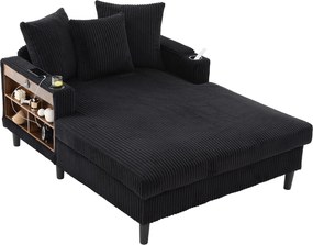 Chaise-longue multifuncional em veludo cotelê, Preto | AOSOM Portugal