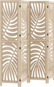 Biombo de interior em madeira com 4 painéis, 160 x 170 cm, dobrável e portátil, com padrão de folhas, design removível, madeira natural