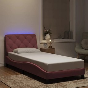 vidaXL Estrutura de cama c/ luzes LED 80x200 cm veludo rosa