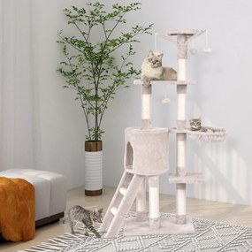 Arranhador para gatos de 140 cm com plataformas, árvore para gatos, móvel para gatos, árvore para trepar, árvore de atividades, bege