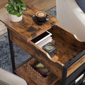 Mesa de apoio com 2 tomadas eléctrica e portas USB 60 x 31,5 x 60 cm Castanho Vintage-preto