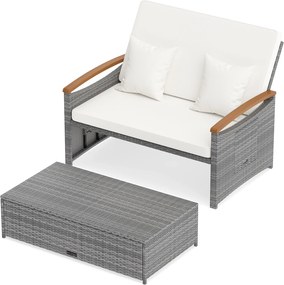 Conjunto de Sofá-Cama de Jardim com Otomano e Mesas Laterais, 164 x 72-111 x 54,5-88 cm, Encosto Ajustável em 4 Níveis, cinzento e Branco