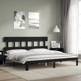 vidaXL Estrutura de cama com cabeceira 200x200 cm madeira maciça preto