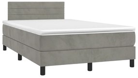 vidaXL Cama box spring colchão LED 120x190 cm couro artif. cinza-claro