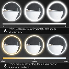 Espelho de Casa de Banho com Luzes LED Ajustáveis Ø60 cm com Função de Memória Anti-embaciamento e Interrutor Tátil Prata