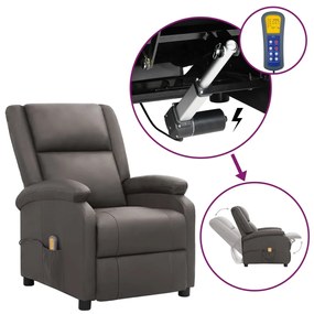 vidaXL Poltrona de massagens elevatória couro genuíno cinzento