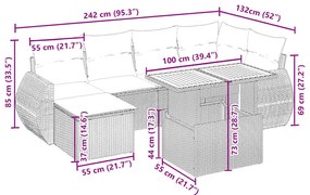 7 pcs conjunto de sofás p/ jardim com almofadões vime PE bege