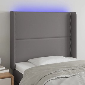 Cabeceira cama c/ LED 83x16x118/128cm couro artificial cinzento