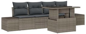 Conjunto de Sofá de Jardim de 5 Peças com Almofadas Cinzento Rattan Si