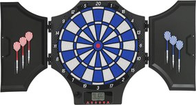 Alvo de dardos eletrónico com tampa, 2 portas, 31 jogos, até 8 jogadores, ecrã LCD, altifalante, preto