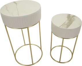 CONJUNTO DE MESAS ALTAS REDONDAS 2 UNIDADES Ø50X90-40X70 CM CREME E DOURADO