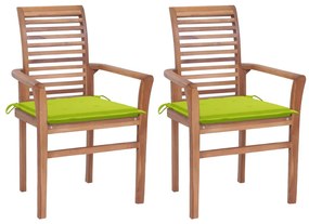 Cadeiras jantar c/ almofadões verde brilhante 2 pcs teca maciça