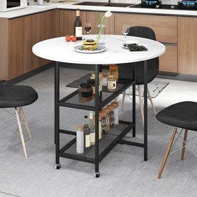 Mesa de jantar com aparência de mármore 100 x 100 x 80 cm, mesa dobrável móvel para 2-4 pessoas, branca