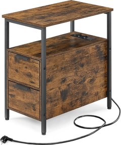 Mesa apoio 60 x 35 x 61 cm com extensão elétrica e 2 gavetas Castanho vintage - Preto 