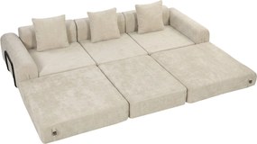 HOMCOM Sofá-Cama Dobrável 245 cm, Sofá Comprimido 3 Lugares Modular em Chenille com Assento largo, 3 Almofadas, Bege | Aosom Portugal