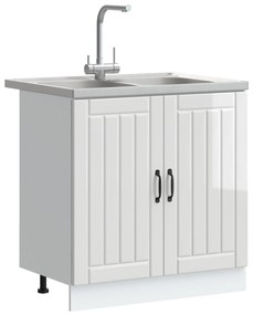 Armário de Cozinha vidaXL "Lucca" com Pias Duplas Alto Brilho Branco e