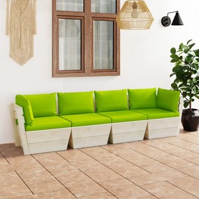 vidaXL Sofá paletes 4 lugares p/ jardim c/ almofadões madeira de abeto