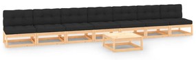 vidaXL 8 pcs conjunto lounge de jardim c/ almofadões pinho maciço
